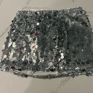 Silver Sequin Mini Skirt